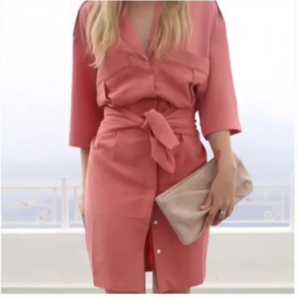 Reiss Arizona Utility Tie Shirt Dress in Dusty Rose Women's Size 4 - Picture 16 of 16